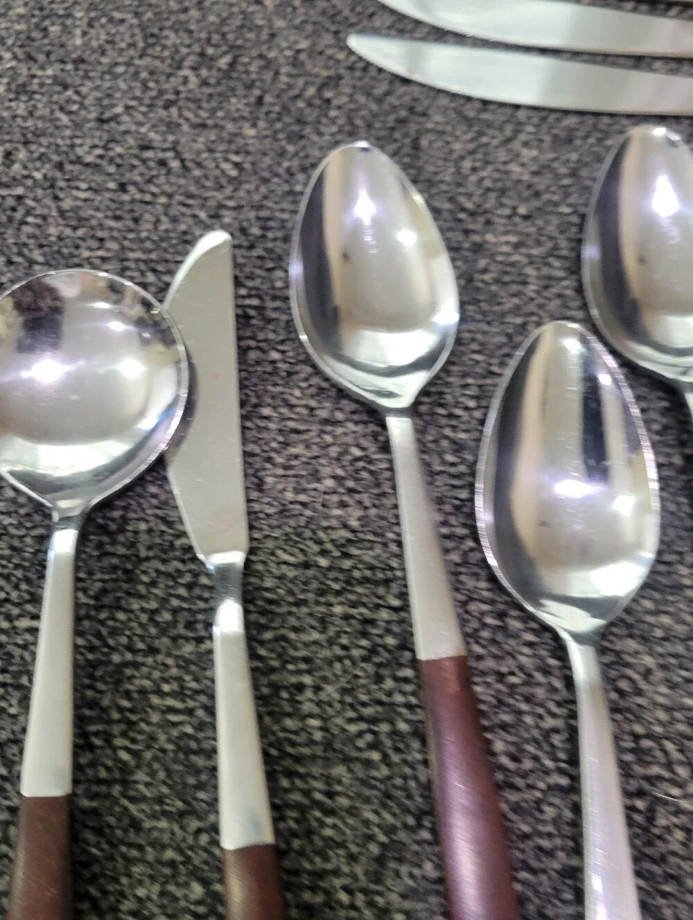 Vintage Interpur Royal Elegance Flatware Stainless Brown Handle Japan 22 Pieces